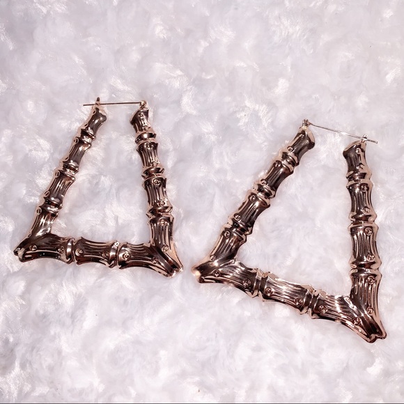 Jewelry - LARGE ROSE GOLD BAMBOO HOOP EARRINGS | NWOT